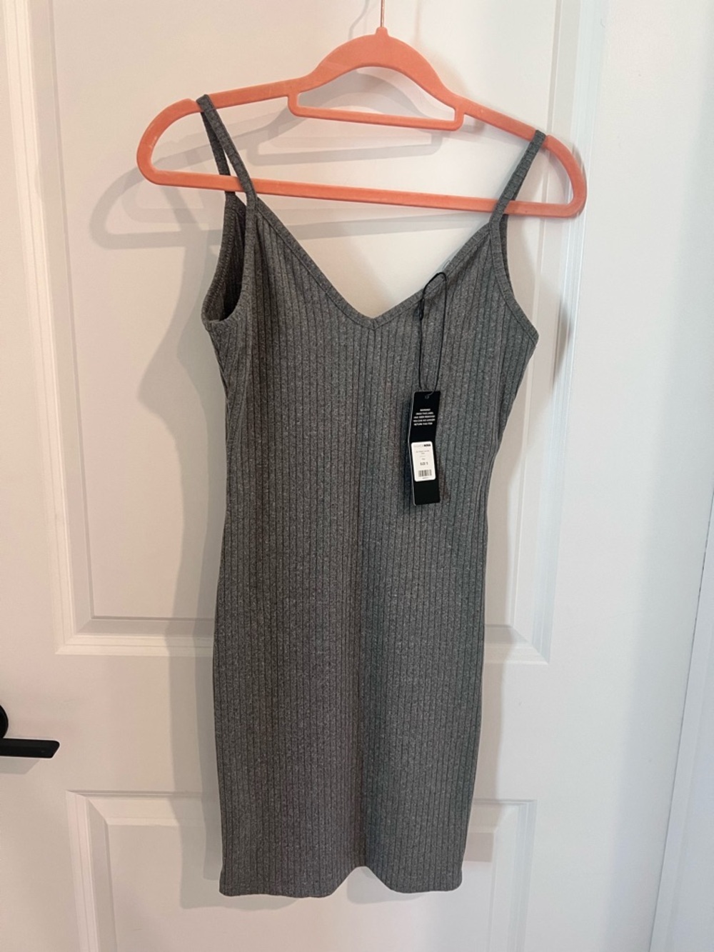 Fashion Nova Gray Ribbed V-Neck Slip Dress